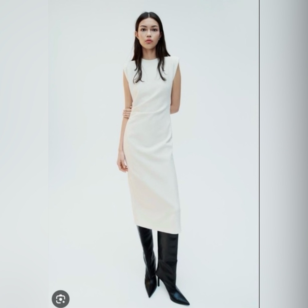 NWT ZARA CREPE SHOULDER PAD MIDI DRESS